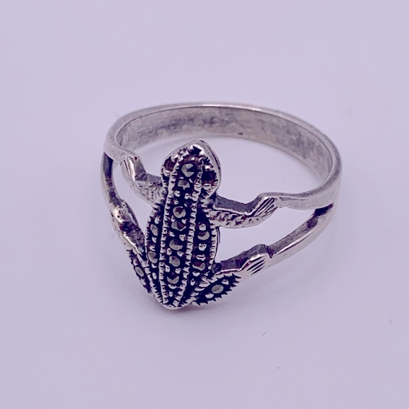 💝Vintage Marcasites Frog Ring Silver 925 - Picture 2 of 7